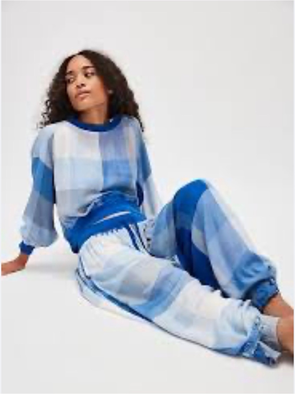 Free People Blue Plaid Joggers